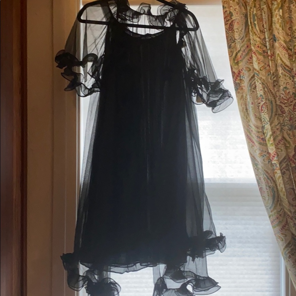 Vintage black short nightgown with sheer robe S
